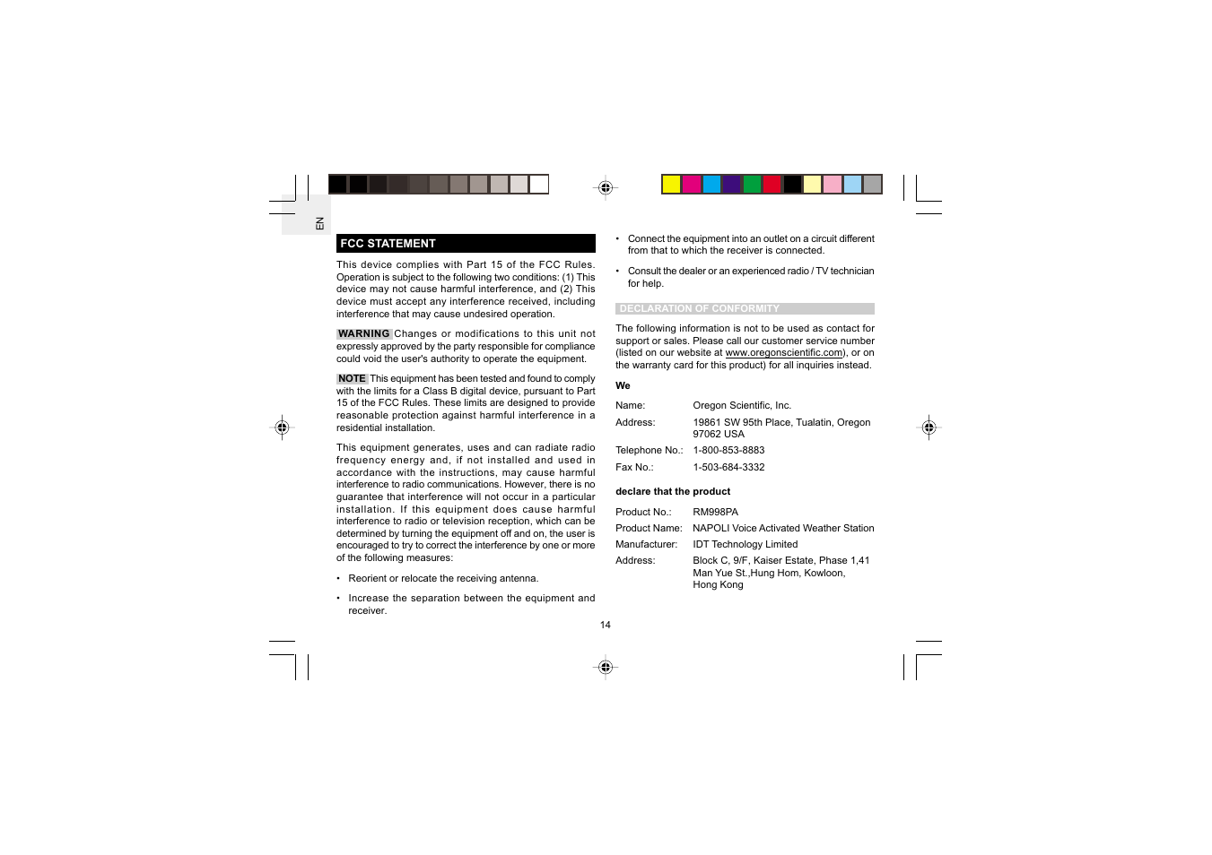 Oregon Scientific RM998PA User Manual | Page 15 / 17