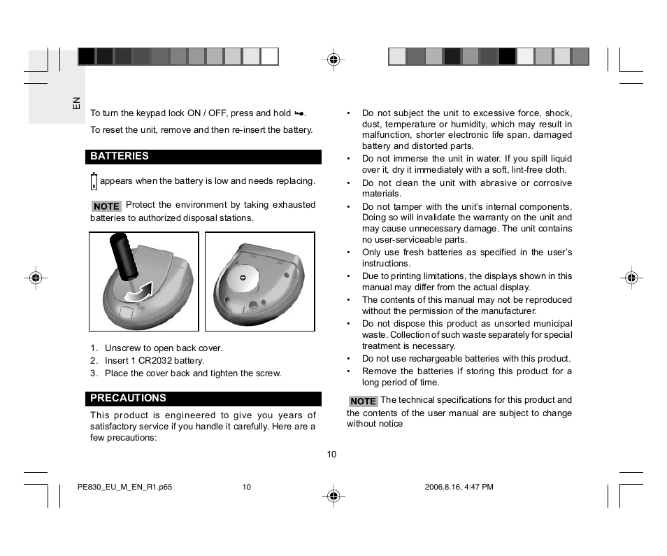 Oregon Scientific PE830 User Manual | Page 11 / 13