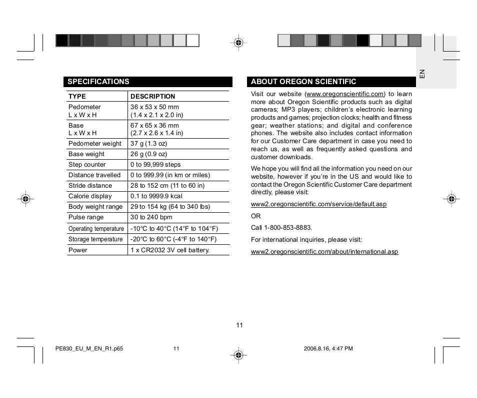 Oregon Scientific PE830 User Manual | Page 12 / 13