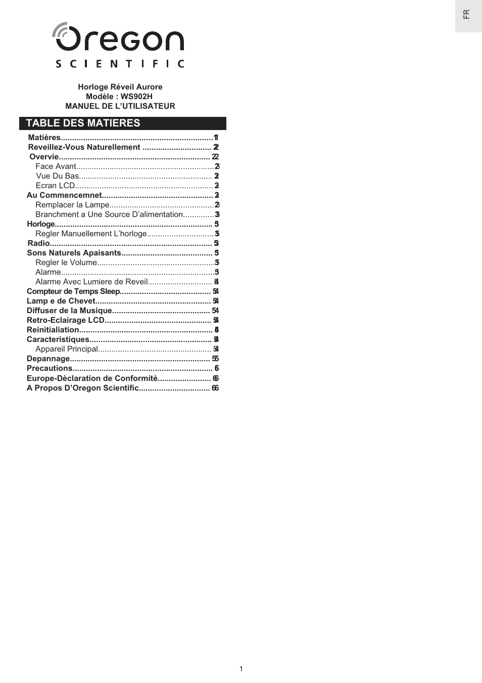 Table des matieres | Oregon Scientific WS902H User Manual | Page 17 / 52