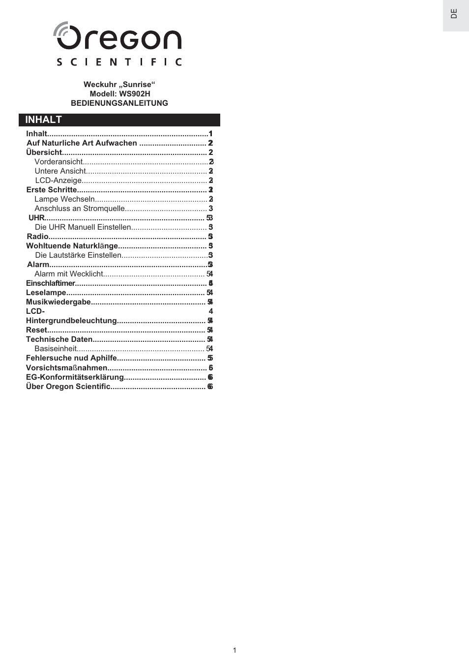 Inhalt | Oregon Scientific WS902H User Manual | Page 23 / 52