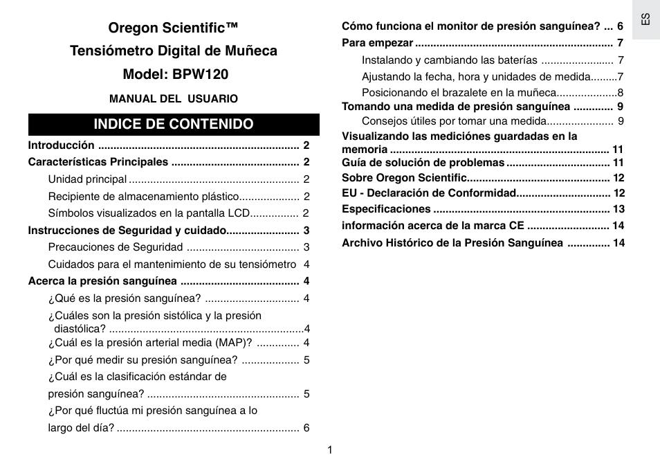 Oregon Scientific BPW120 User Manual | Page 16 / 121