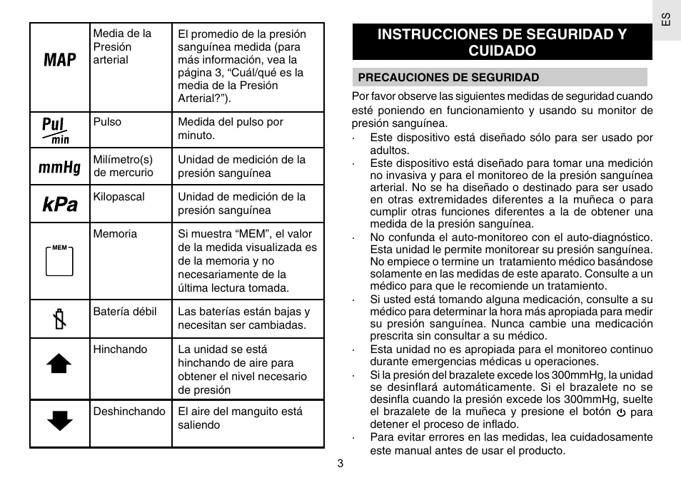 Instrucciones de seguridad y cuidado | Oregon Scientific BPW120 User Manual | Page 18 / 121