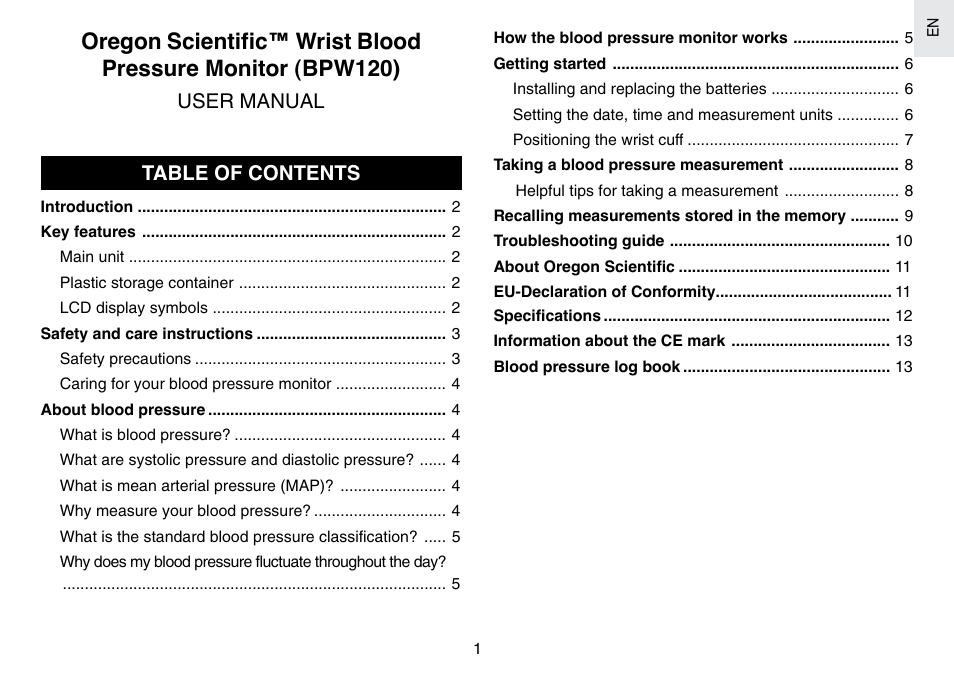 Oregon Scientific BPW120 User Manual | Page 2 / 121