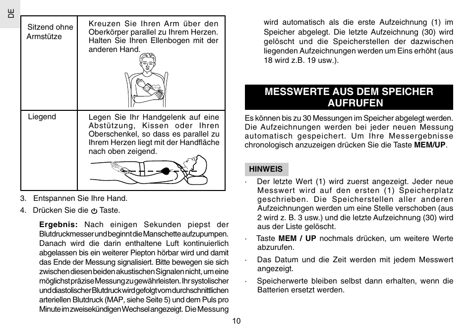 Messwerte aus dem speicher aufrufen | Oregon Scientific BPW120 User Manual | Page 40 / 121