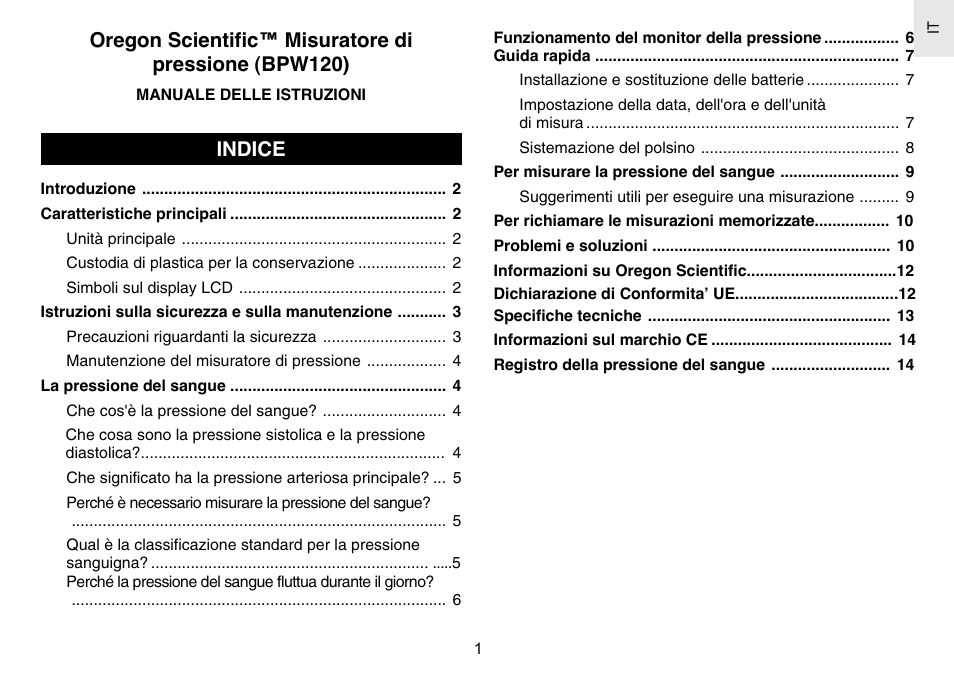 Indice | Oregon Scientific BPW120 User Manual | Page 61 / 121