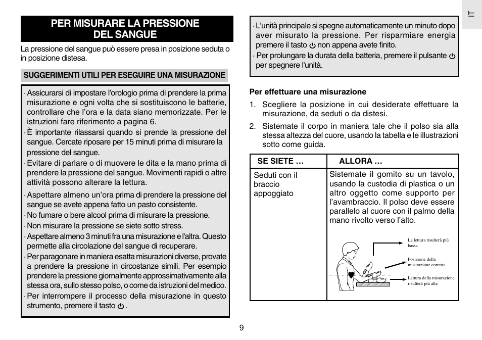 Per misurare la pressione del sangue | Oregon Scientific BPW120 User Manual | Page 69 / 121