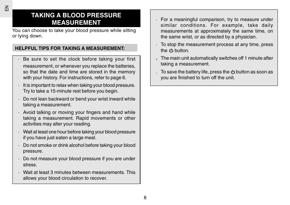 Taking a blood pressure measurement | Oregon Scientific BPW120 User Manual | Page 9 / 121