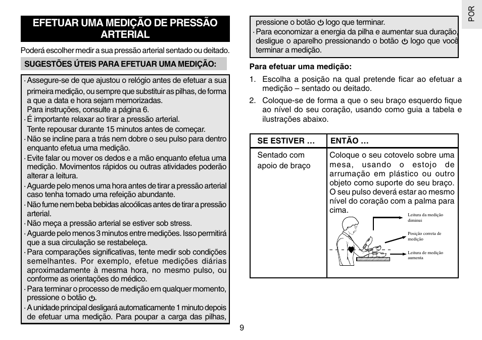 Efetuar uma medição de pressão arterial | Oregon Scientific BPW120 User Manual | Page 99 / 121