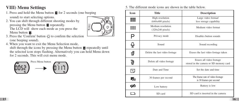 Viii) menu settings | Oregon Scientific Action Cam ATC3K User Manual | Page 10 / 23