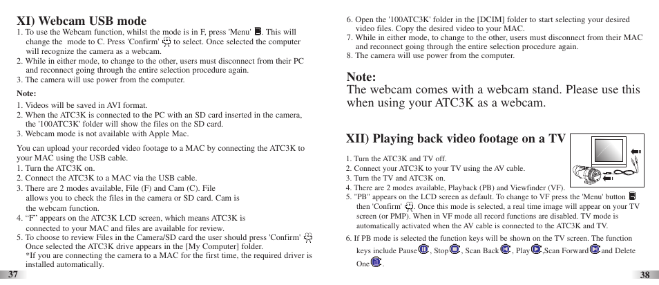 Xii) playing back video footage on a tv | Oregon Scientific Action Cam ATC3K User Manual | Page 21 / 23