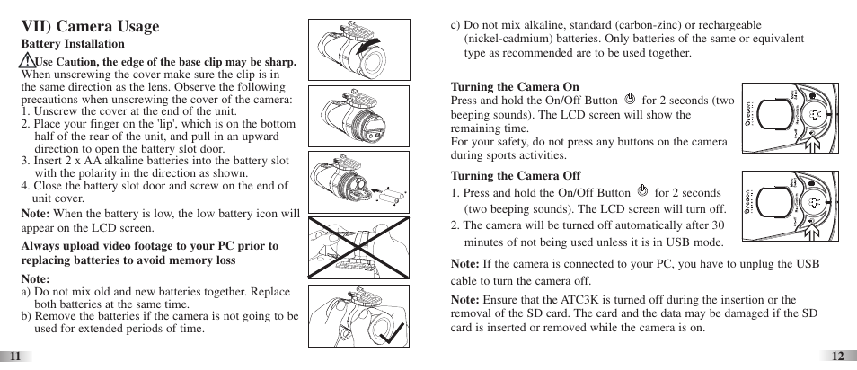 Vii) camera usage | Oregon Scientific Action Cam ATC3K User Manual | Page 8 / 23