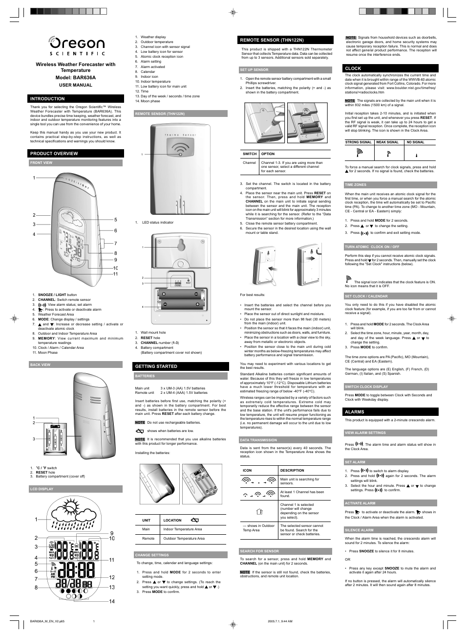 Oregon Scientific BAR636A User Manual | 2 pages