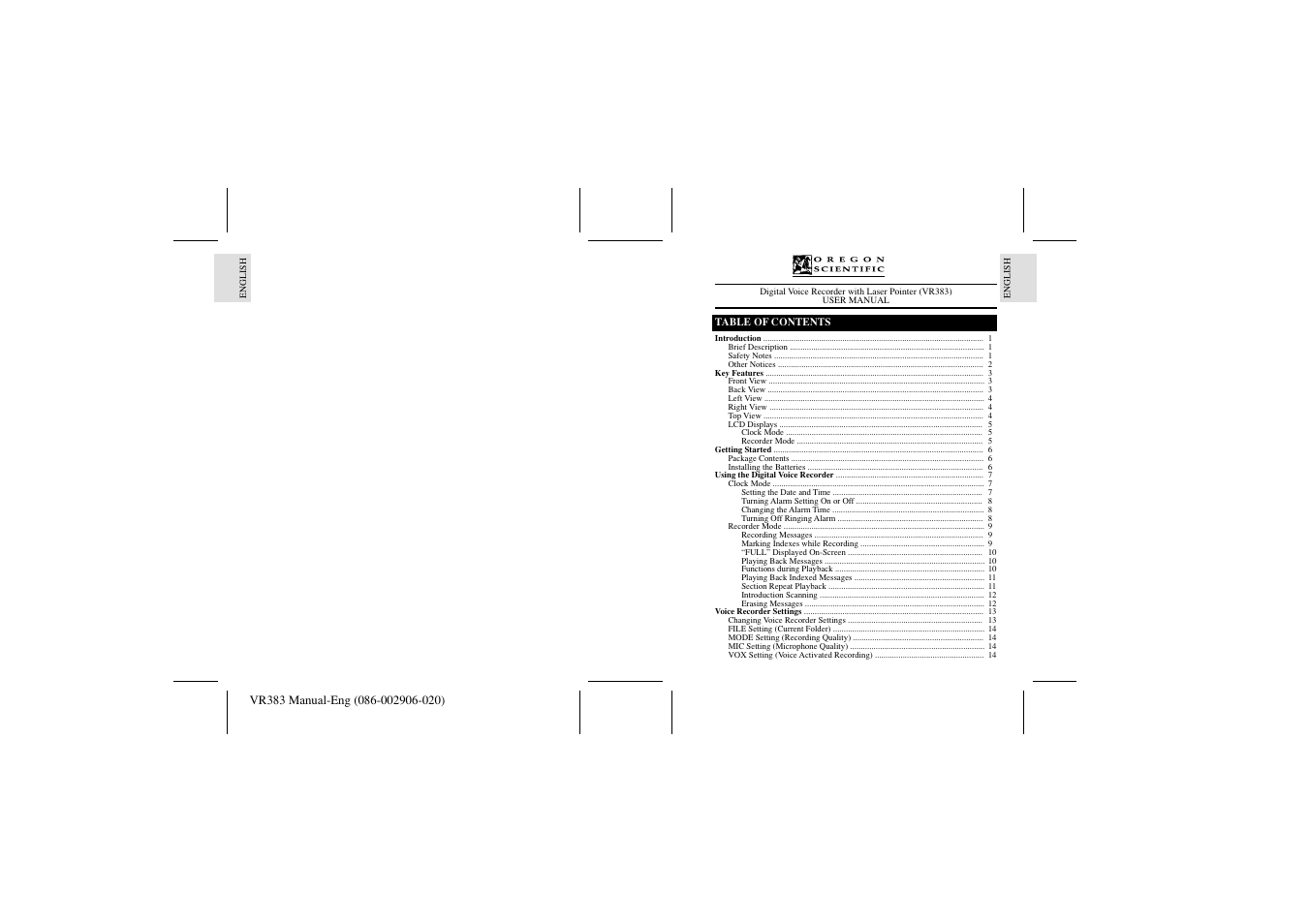 Oregon Scientific VR383 User Manual | 11 pages