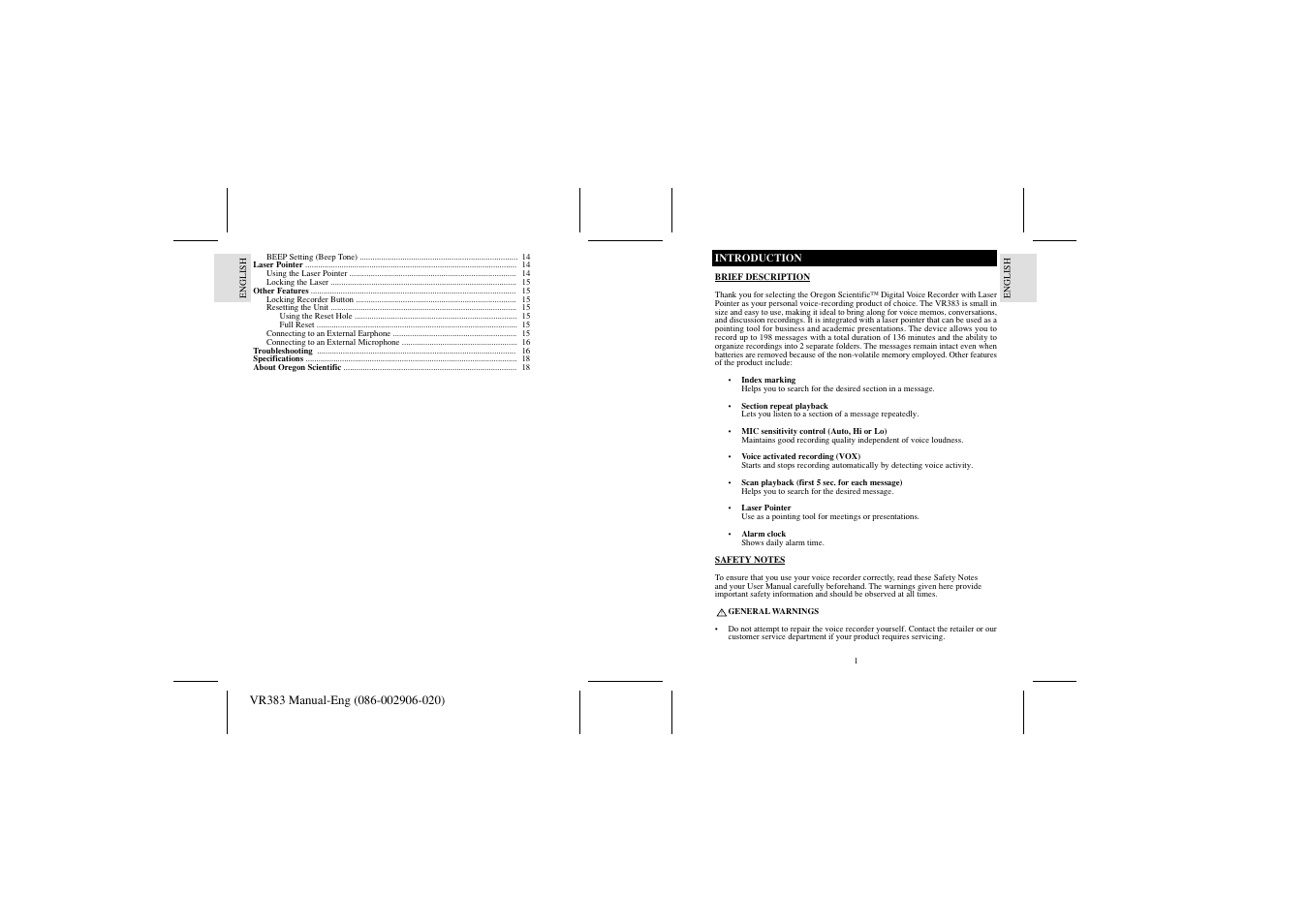 Oregon Scientific VR383 User Manual | Page 2 / 11