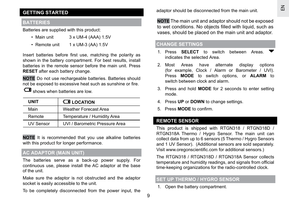 Oregon Scientific BAR908HGA User Manual | Page 10 / 166