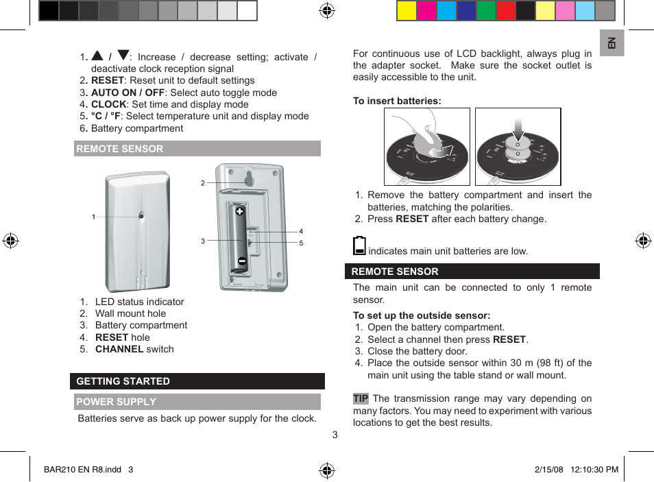 Oregon Scientific Weahter Light BAR210 User Manual | Page 3 / 8