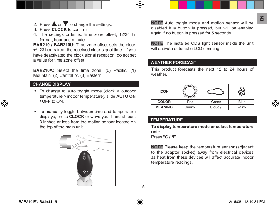 Oregon Scientific Weahter Light BAR210 User Manual | Page 5 / 8