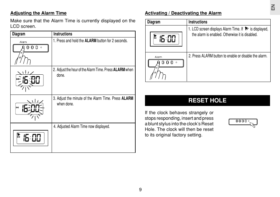 Reset hole | Oregon Scientific JM889N User Manual | Page 10 / 106