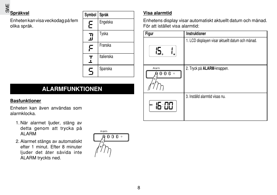 Alarmfunktionen | Oregon Scientific JM889N User Manual | Page 100 / 106