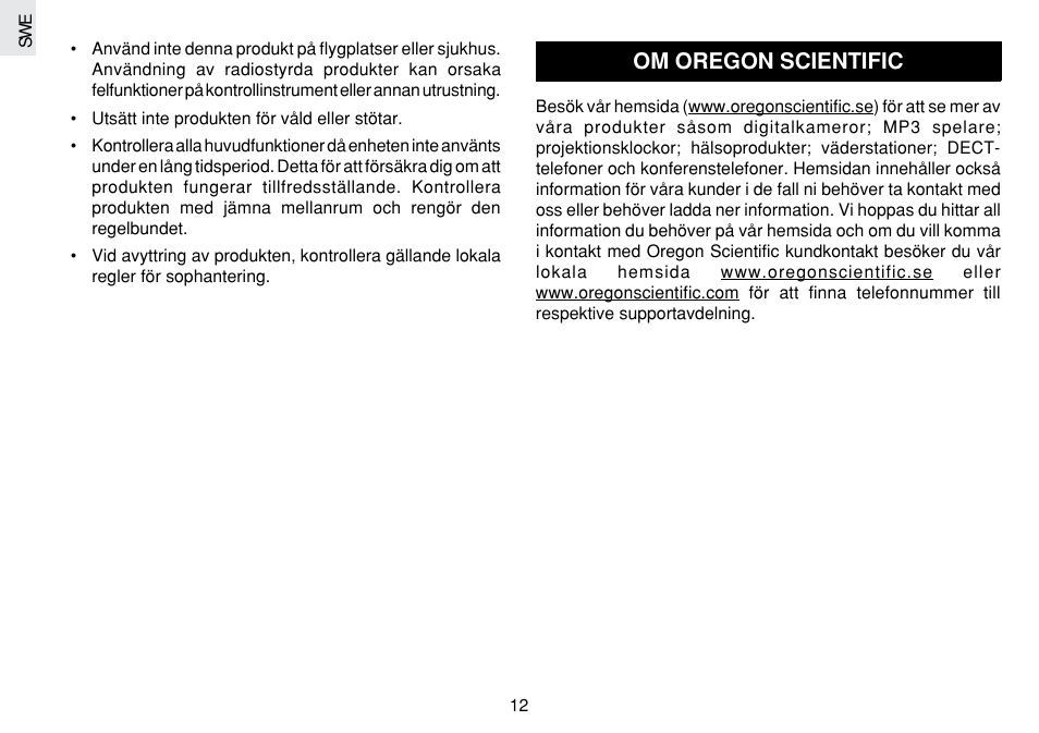 Om oregon scientific | Oregon Scientific JM889N User Manual | Page 104 / 106