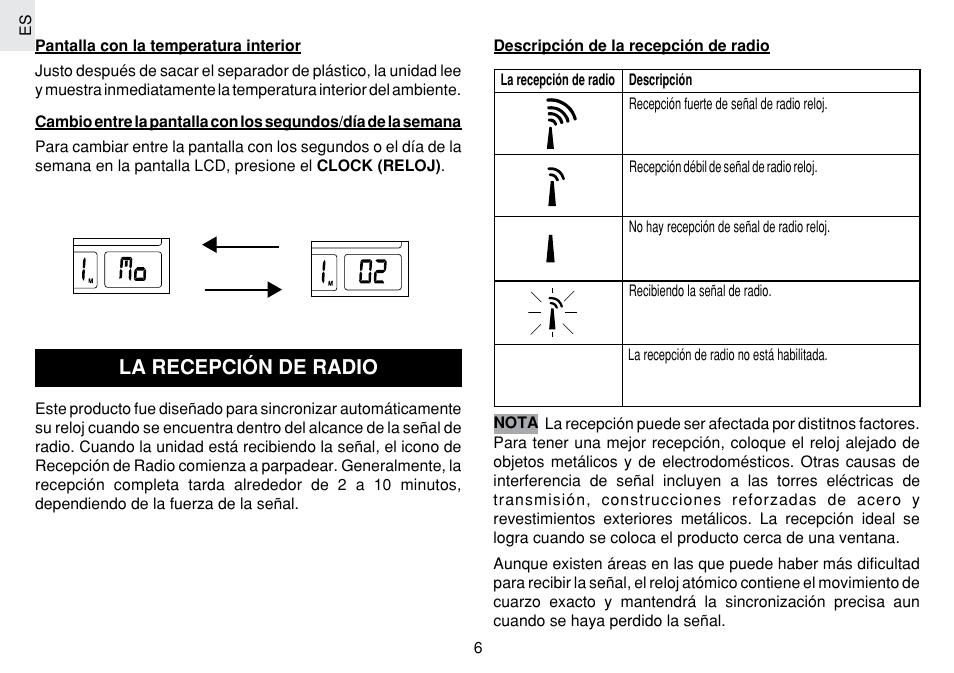 La recepción de radio | Oregon Scientific JM889N User Manual | Page 20 / 106