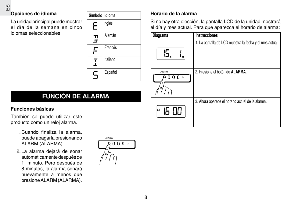Función de alarma | Oregon Scientific JM889N User Manual | Page 22 / 106