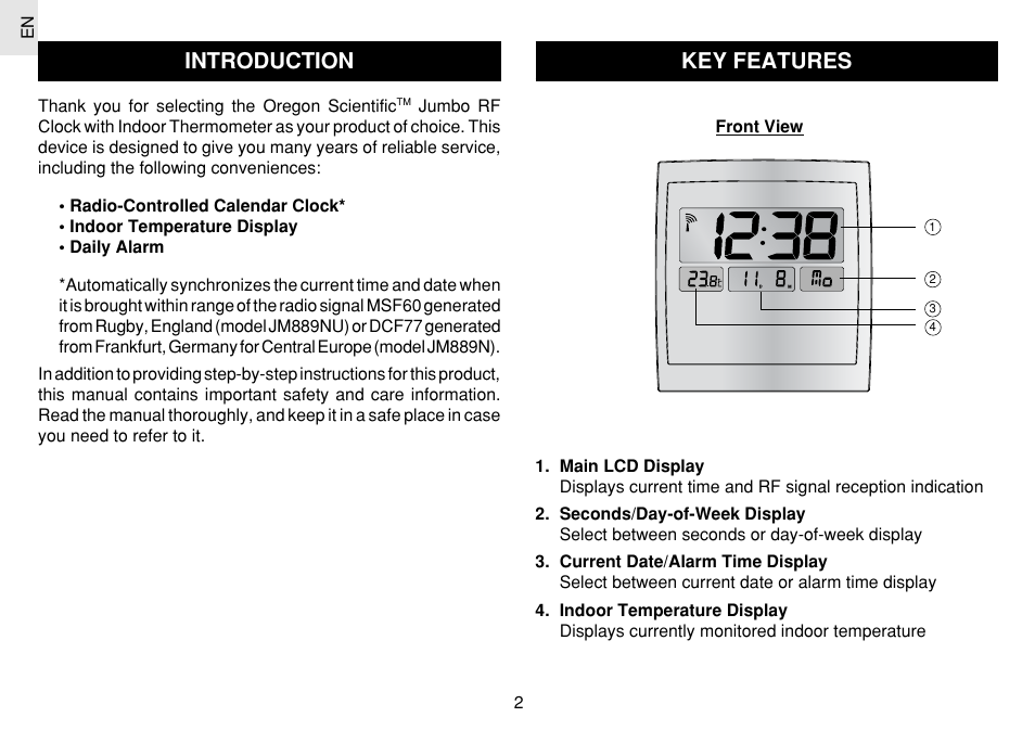 Introduction, Key features | Oregon Scientific JM889N User Manual | Page 3 / 106