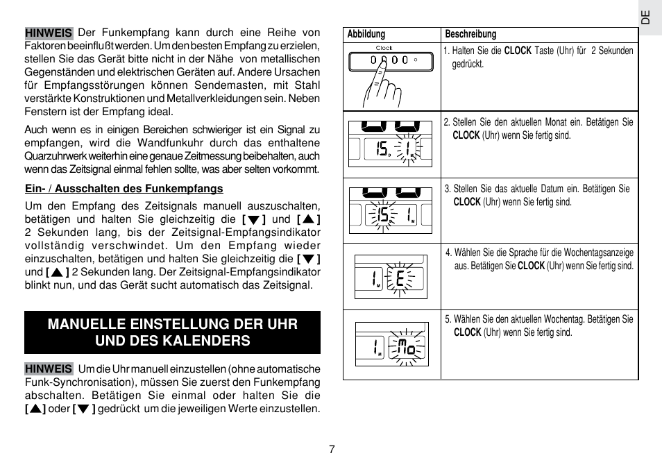 Manuelle einstellung der uhr und des kalenders | Oregon Scientific JM889N User Manual | Page 34 / 106
