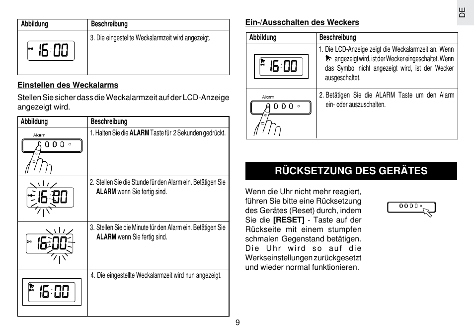 Rücksetzung des gerätes | Oregon Scientific JM889N User Manual | Page 36 / 106