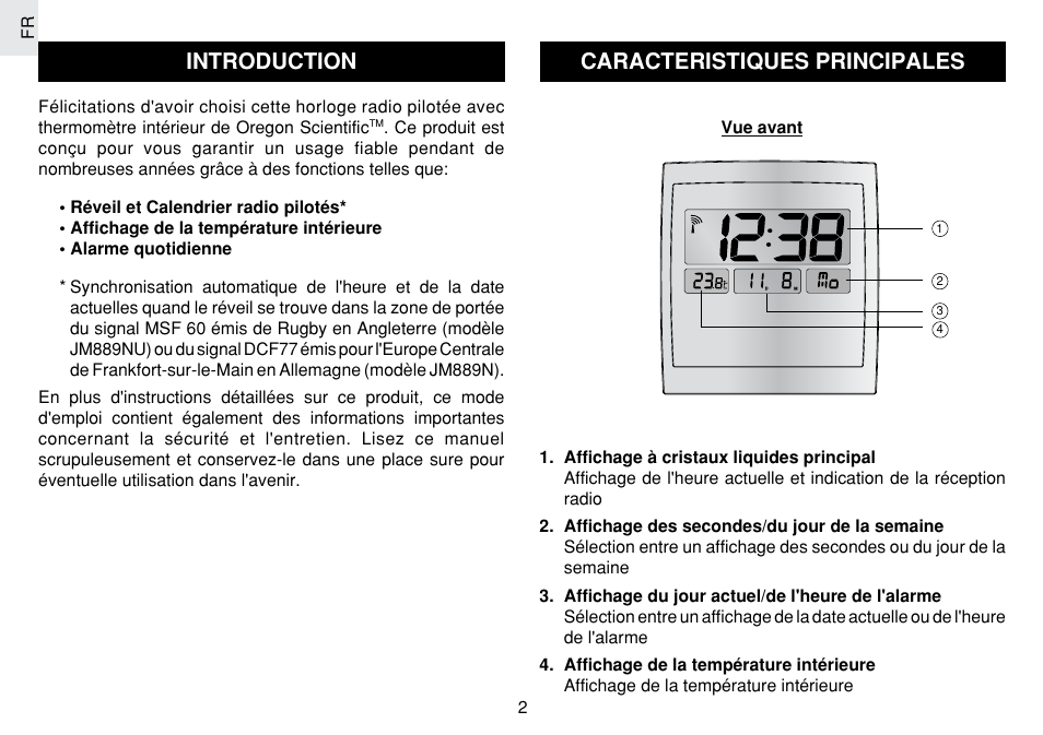 Introduction, Caracteristiques principales | Oregon Scientific JM889N User Manual | Page 42 / 106