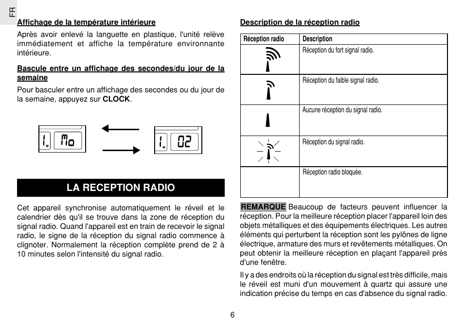 La reception radio | Oregon Scientific JM889N User Manual | Page 46 / 106