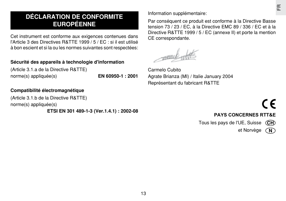 Déclaration de conformite européenne | Oregon Scientific JM889N User Manual | Page 53 / 106