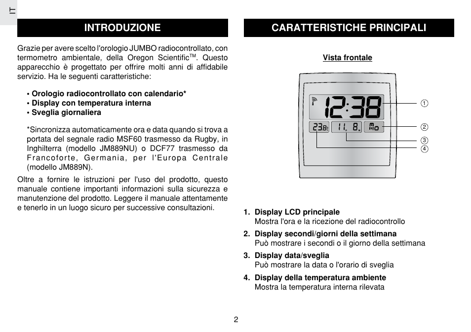 Introduzione, Caratteristiche principali | Oregon Scientific JM889N User Manual | Page 55 / 106