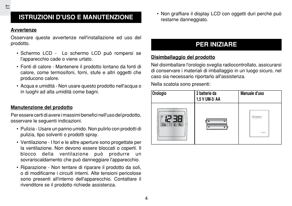 Istruzioni d'uso e manutenzione, Per iniziare | Oregon Scientific JM889N User Manual | Page 57 / 106