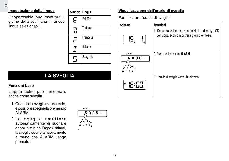 La sveglia | Oregon Scientific JM889N User Manual | Page 61 / 106