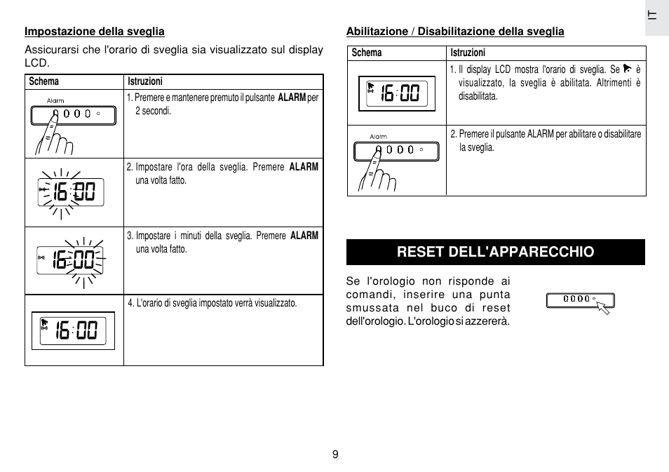 Reset dell'apparecchio | Oregon Scientific JM889N User Manual | Page 62 / 106