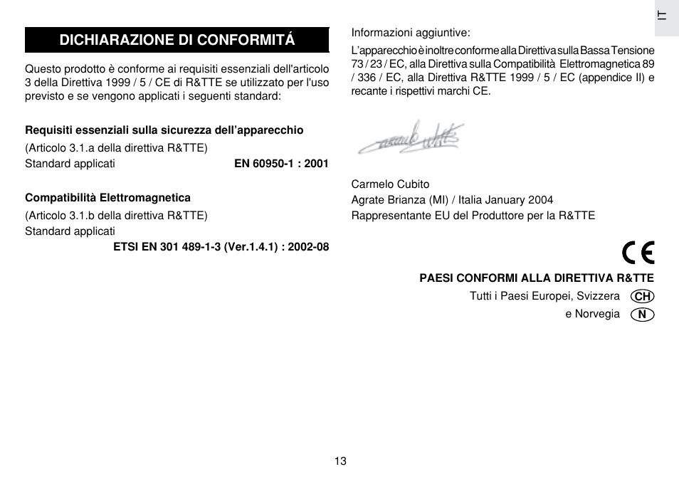 Dichiarazione di conformitá | Oregon Scientific JM889N User Manual | Page 66 / 106