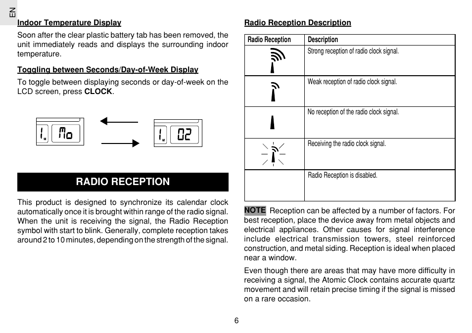 Radio reception | Oregon Scientific JM889N User Manual | Page 7 / 106