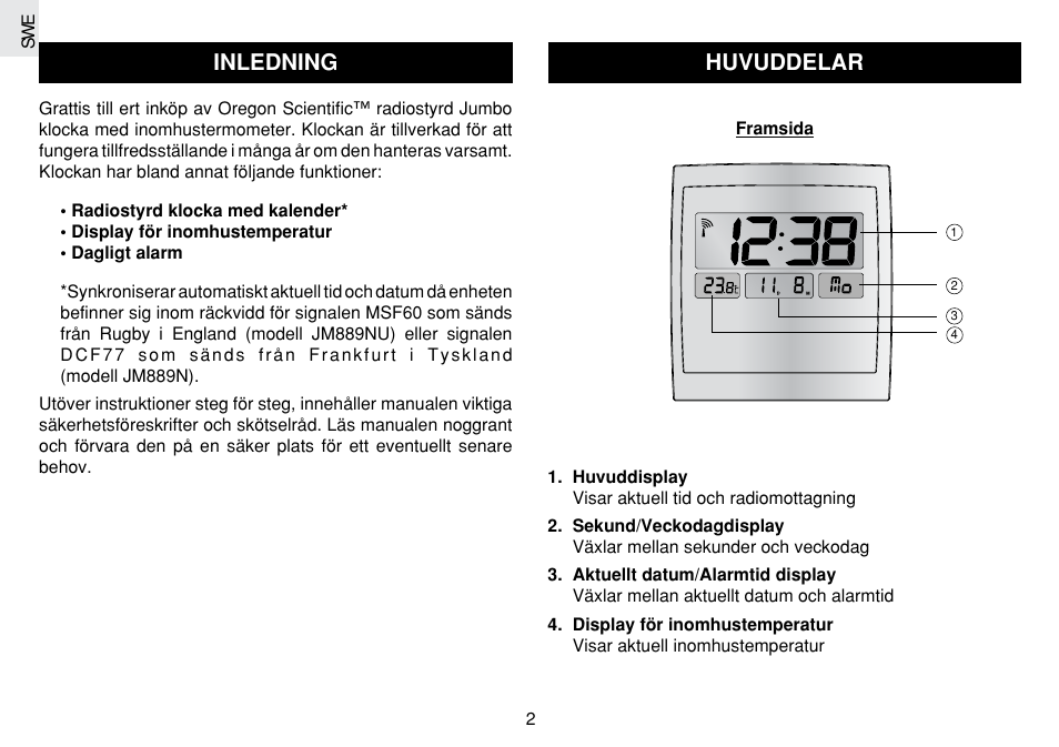 Inledning, Huvuddelar | Oregon Scientific JM889N User Manual | Page 94 / 106