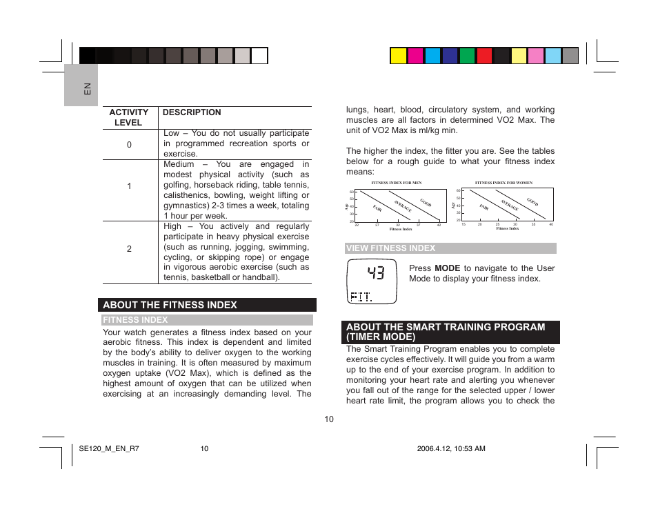 About the fitness index, About the smart training program (timer mode), En 10 | Oregon Scientific SE120 User Manual | Page 10 / 20