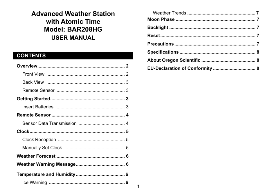 User manual | Oregon Scientific 086L005036-017 User Manual | Page 2 / 73