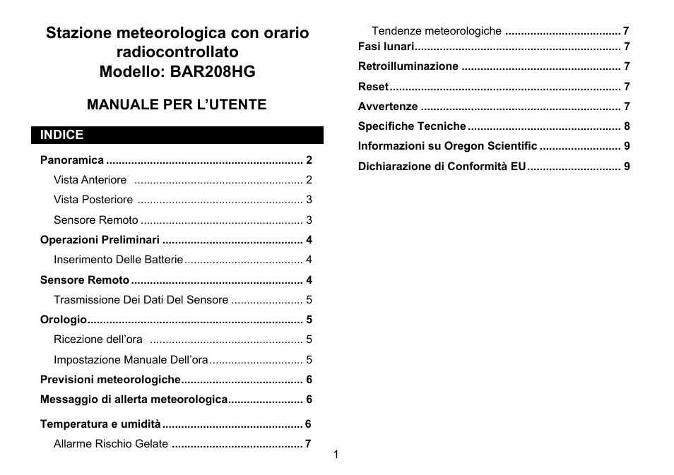 Manuale per l’utente | Oregon Scientific 086L005036-017 User Manual | Page 37 / 73