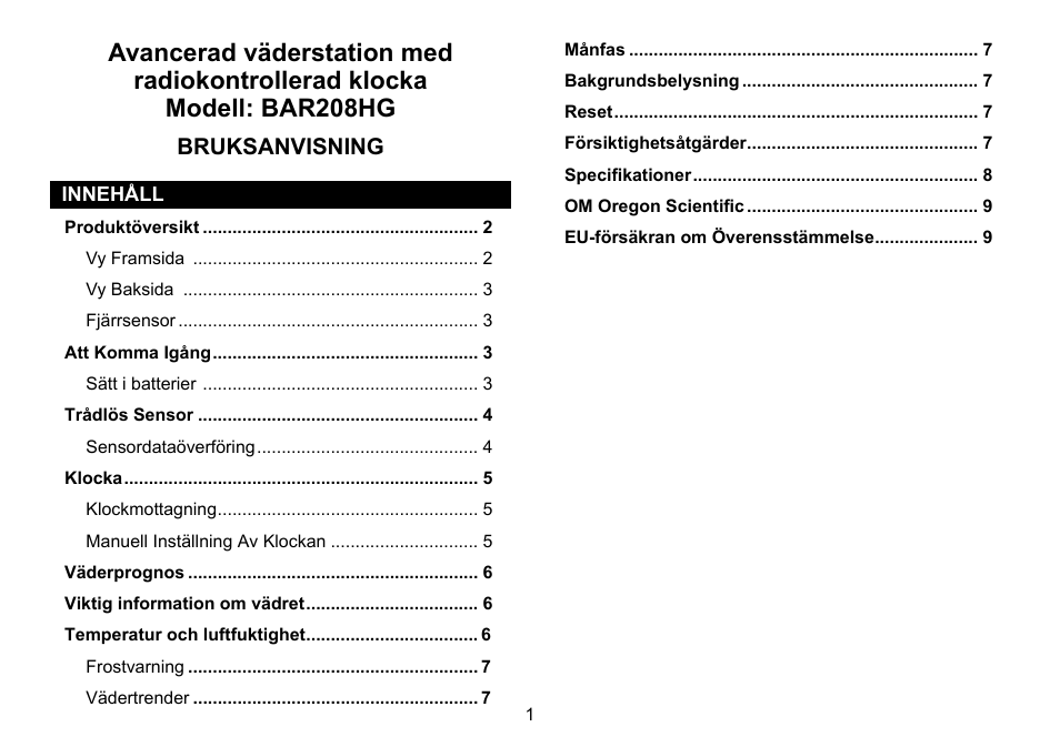 Bruksanvisning | Oregon Scientific 086L005036-017 User Manual | Page 64 / 73