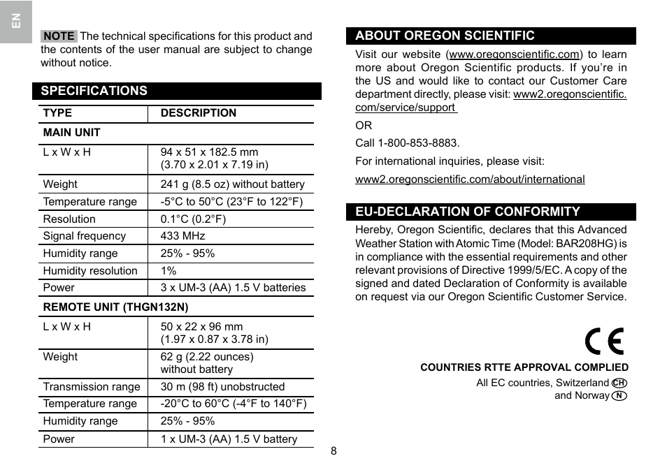 Oregon Scientific 086L005036-017 User Manual | Page 9 / 73