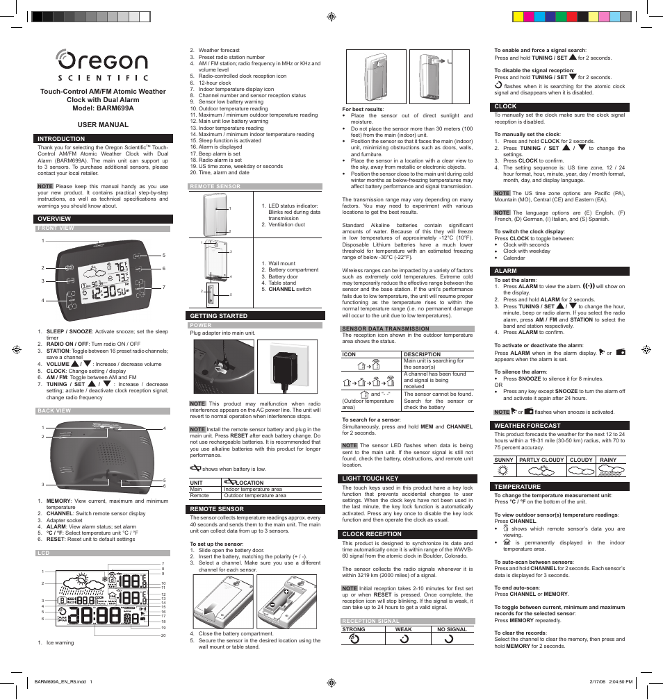 Oregon Scientific BARM699A User Manual | 2 pages