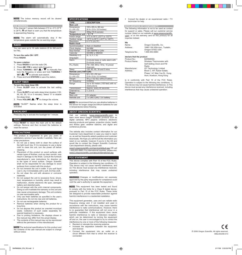 Oregon Scientific BARM699A User Manual | Page 2 / 2