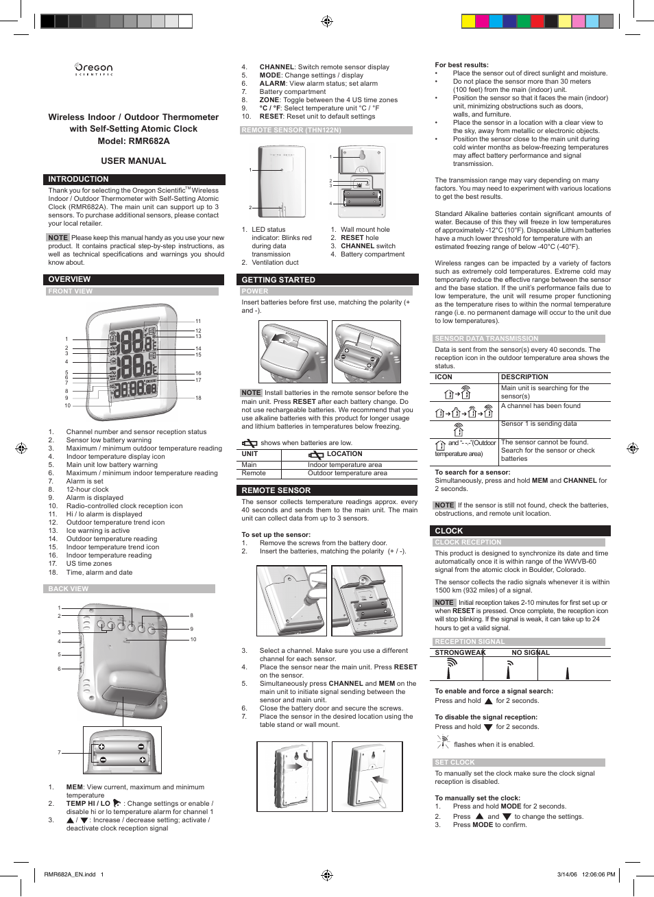 Oregon Scientific RMR682A User Manual | 2 pages