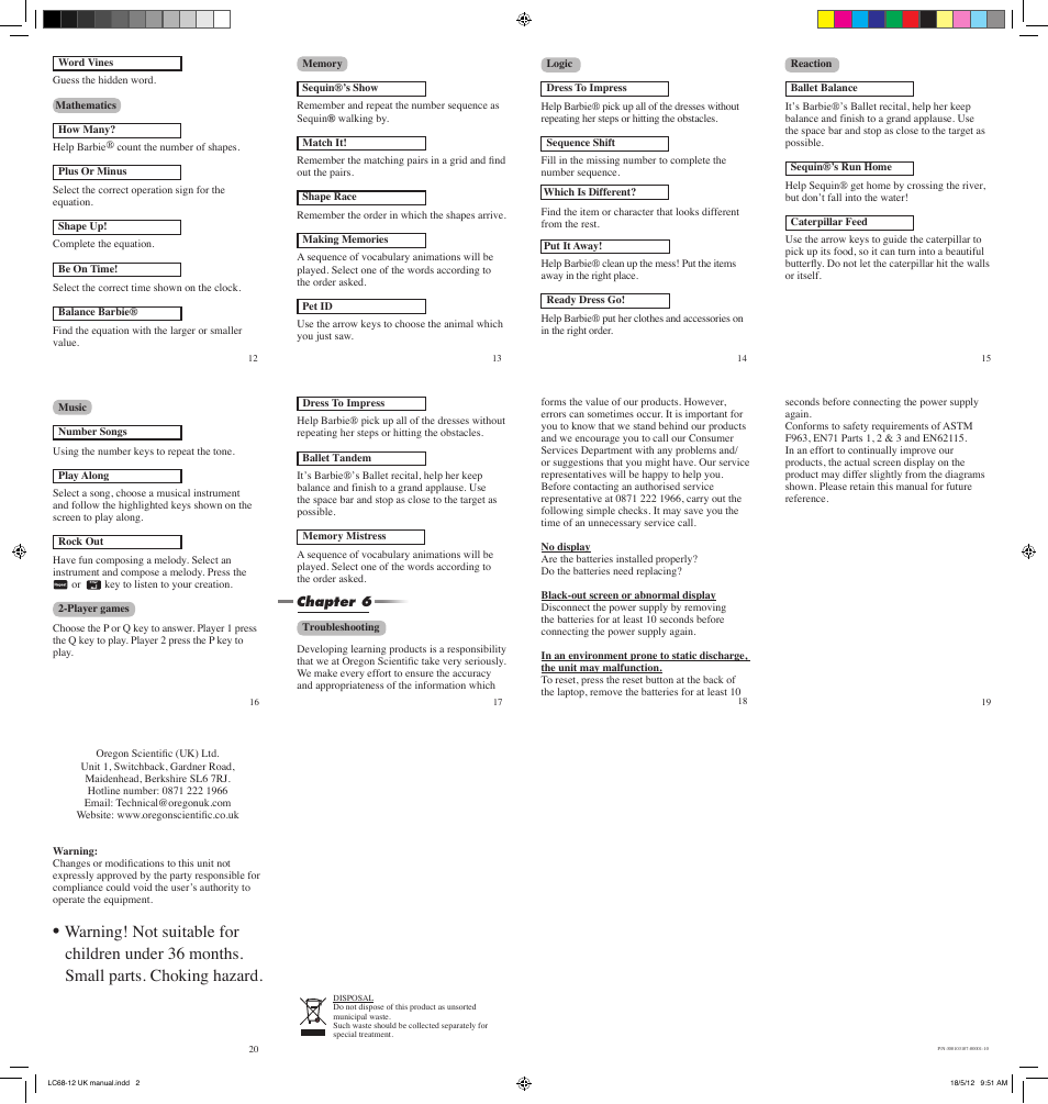 Oregon Scientific Barbie B Laptop LC68-12 User Manual | Page 2 / 2