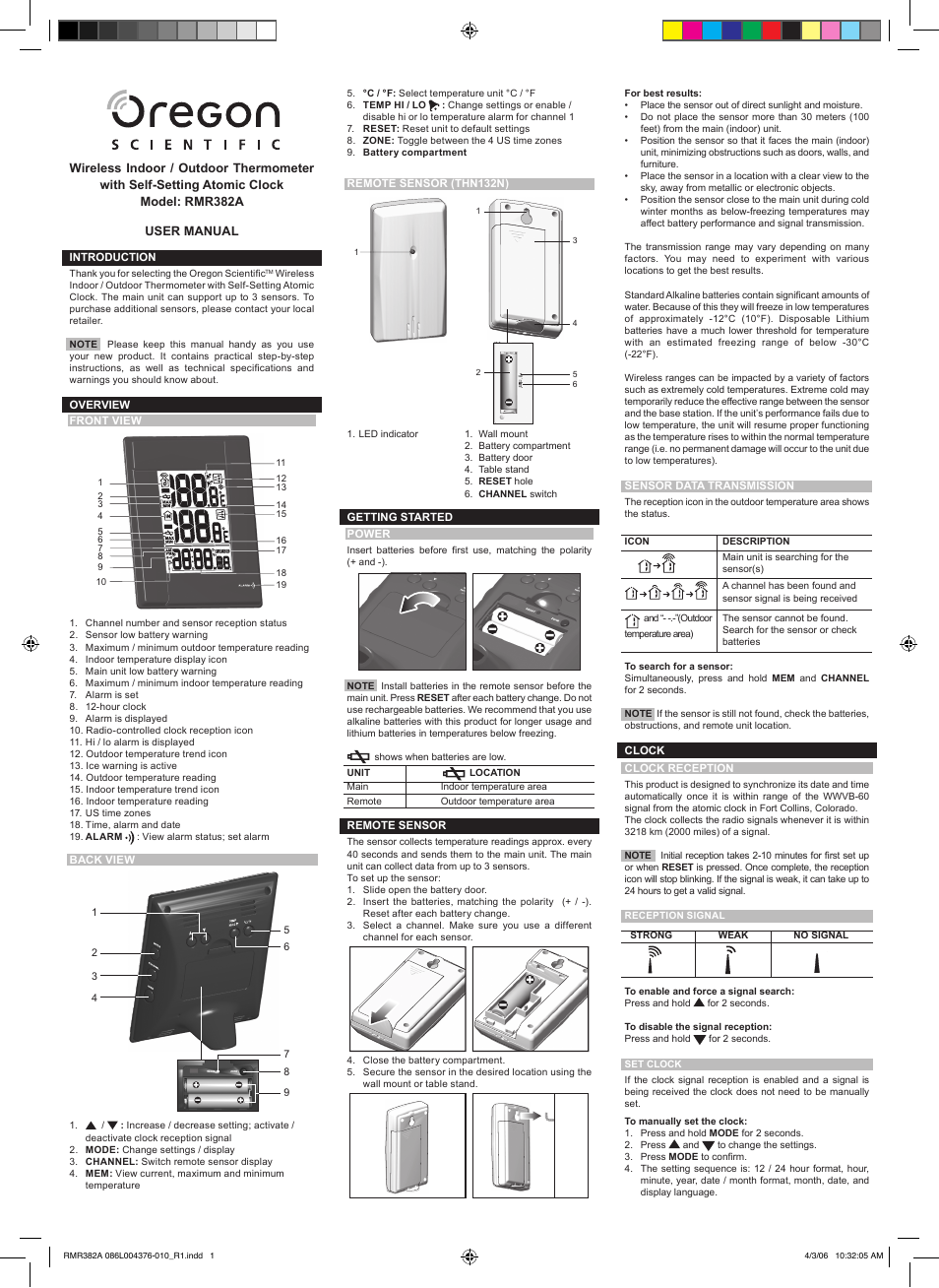 Oregon Scientific RMR382A User Manual | 2 pages